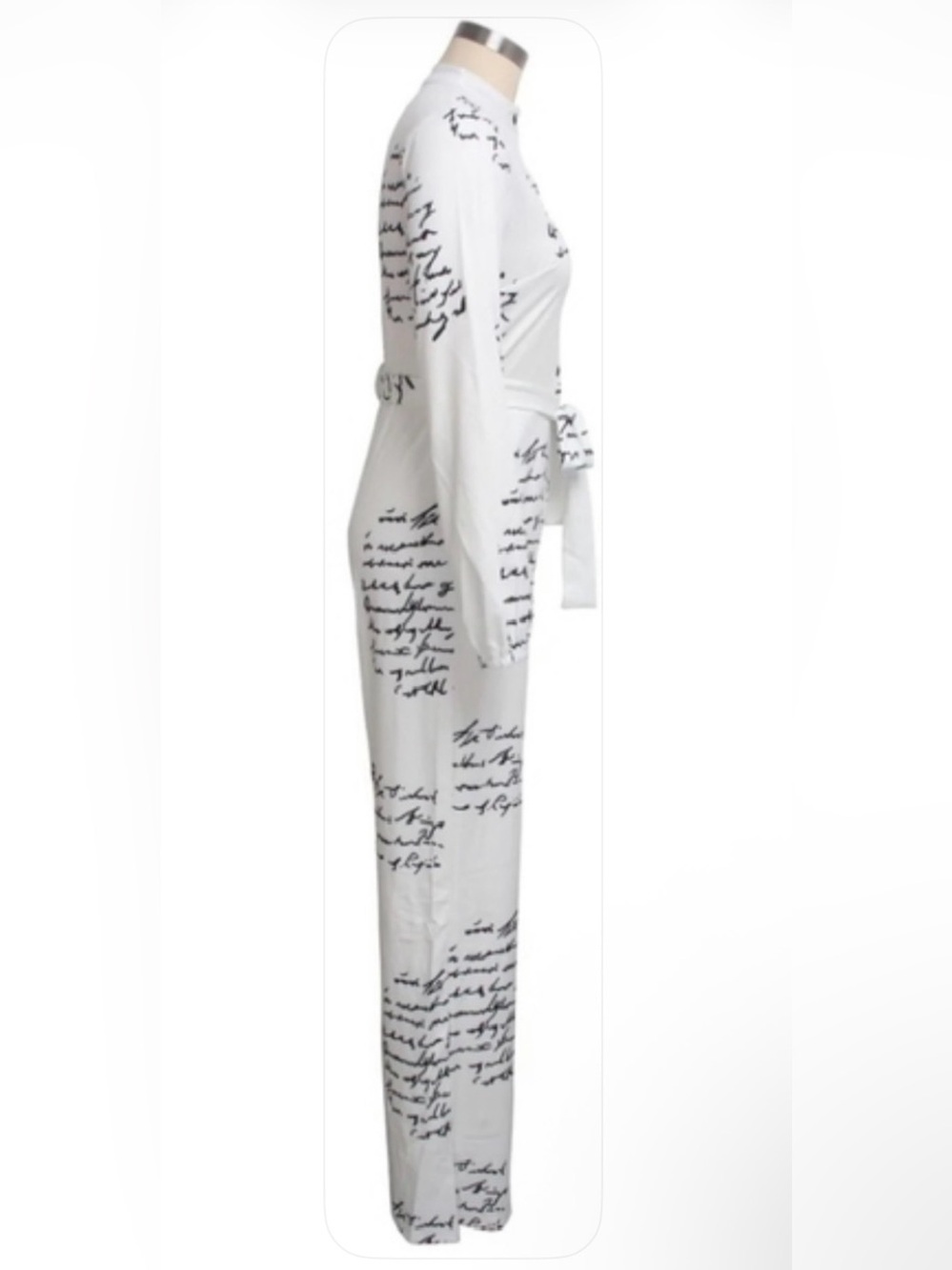 SHEIN White Script Print Long Sleeve Jumpsuit - Picture 2 of 8